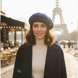 Vintage Henry Pollak Glenover Women's Hat Navy Blue 100% Wool Retro Style